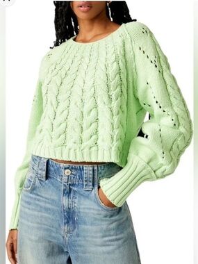 Free People Sandre Cropped Cable Knit Sweater